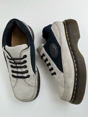 Vintage Dr. Martens MIE 8363 Gray Blue Suede Leather Chunky Buzz Oxfords UK 9